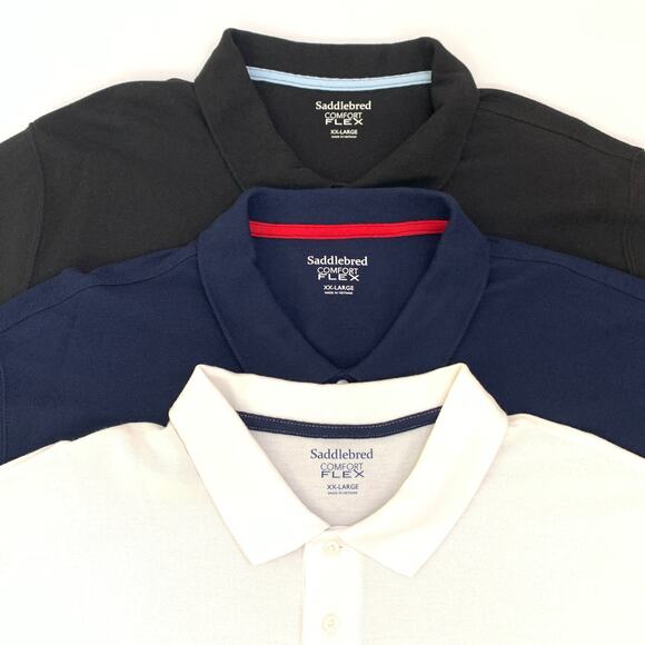 Lot of 3 Saddlebred Comfort Flex Mens Shirts XXL 2 Button Close White Blue Black - Picture 1 of 14